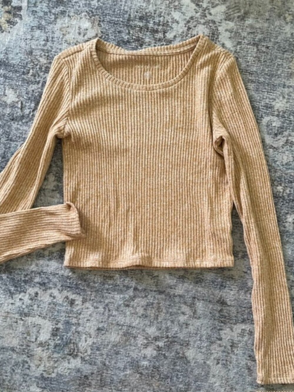 American Eagle Small Ribbed Crop Top Long Sleeve Scoop Neck Mustard Yellow T9